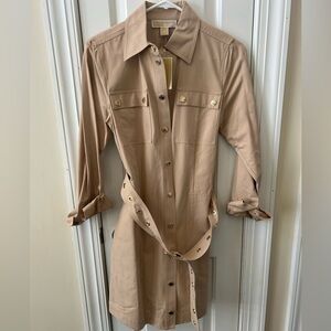Michael Kors Tan Button-Up Shirt Dress